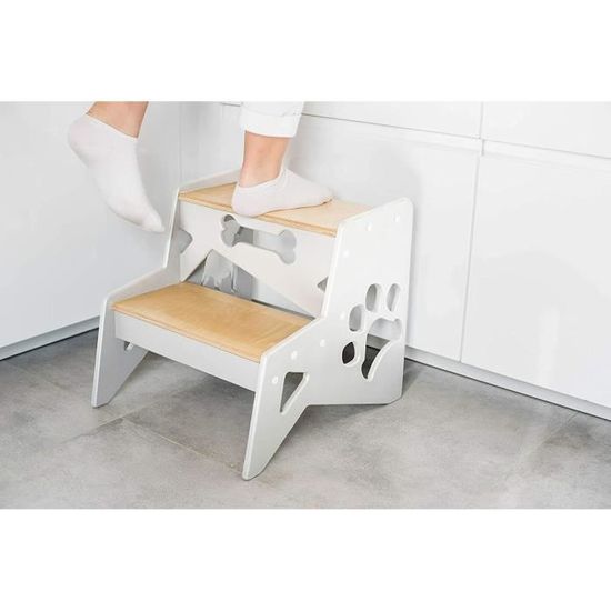 LIANTRAL Tabouret à 2 Marches En Bois Marron - Marchepied Rétractable 2 En 1 Pour Adultes Et Enfants, Charge 160kg