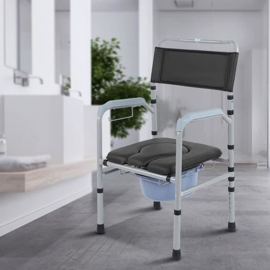 Chaise percée pour adulte Chaise toilette Hauteur réglable avec couvercle commode pliante en Alliage d'aluminium -XNA