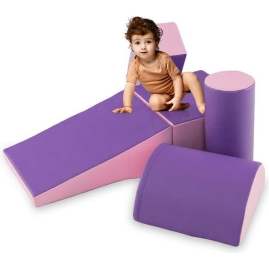 Parcours Motricité Bébé 6 Pièces - Mousse EPE - Modules à Assembler - Apprentissage Montessori 1 An+ - Rose