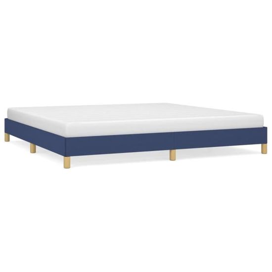 Cadre De Lit Plateforme Double 200x200 Cm Bleu - Tissu Polyester, Tête De Lit Rembourrée, Avec Lattes - VidaXL