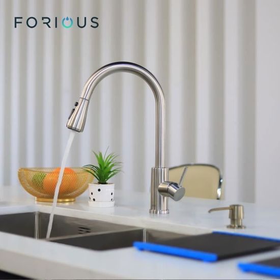 Robinet De Salle De Bain Lavabo FORIOUS - Mitigeur Cascade à Levier Unique En Laiton Dépoli Noir