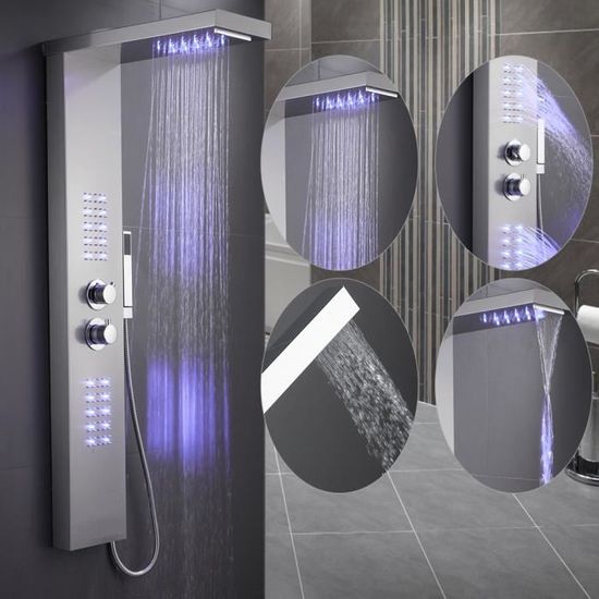 JEOBEST® Colonne de douche,  Thermostatique Système avec LED éclairage - H 125cm