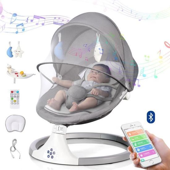 Transat électrique Pour Bébé Avec Bluetooth - Balancement Réglable - Télécommande - Moustiquaire - 0-12 Mois