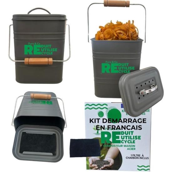 Composteur De Cuisine Pure&Co 3L - Acier Inox - Anti-Odeurs - Parfait Appartement & Maison
