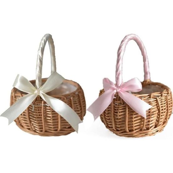 Panier Rotin Osier Mariage Avec Anse – Corbeille Fleurs Boho Champêtre – Panière Décoration Fête Maison