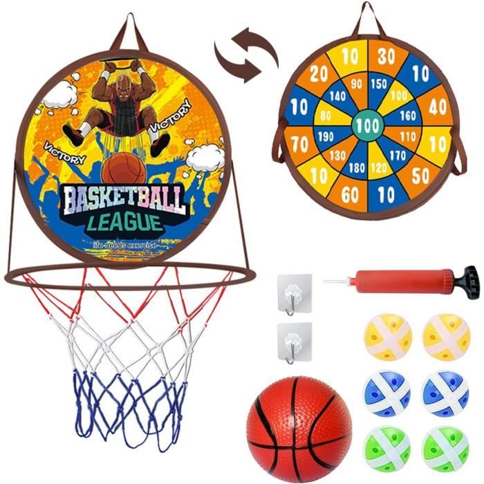 Panier de Basket 4-en-1 pour Enfant COSTWAY-Réglable en Hauteur-avec Basketball, Football, Golf et Jeu de Anneaux-pour 3 Ans-Jaune - Sport