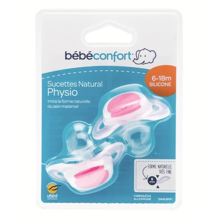 Bébé Confort Natural Physio Succhietto In Silicone 0-6 Mesi, Fucsia, Forma Fisiologica