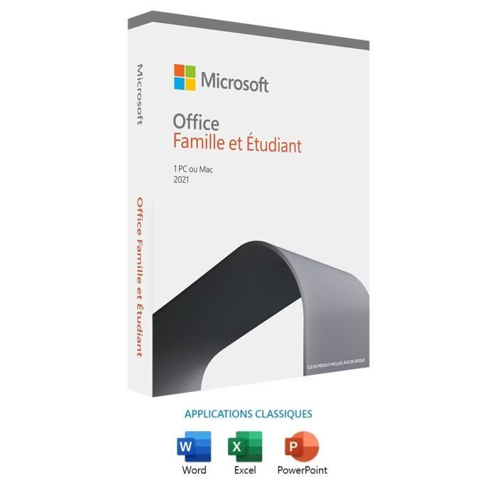 Logiciel Microsoft Office Famille et Etudiant 2021 – 1 PC ou Mac