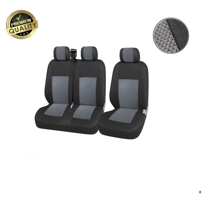 Ford Connect Transit Housse Couvre-Sieges 2+1 Luxe Tissus Gris-Noir