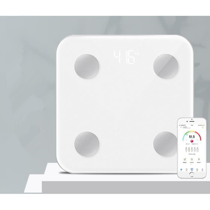 Balance de poids connectée Bluetooth, peut mesurer les données corporelles, balance d'impédance corporelle, blanc