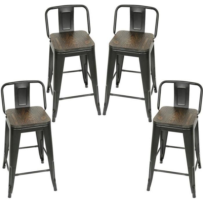 Lot de 4 chaises HOMPOT Design Industriel Metal et Bois 150 kg pour Cuisine Bistrot Salle à Manger