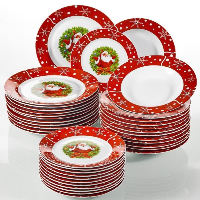 SANTACLAUS, 36 Pièces de Plates, 12 assietes Plates, 12 Assiettes Creuses, 12 Assiettes à Dessert, en Porcelain