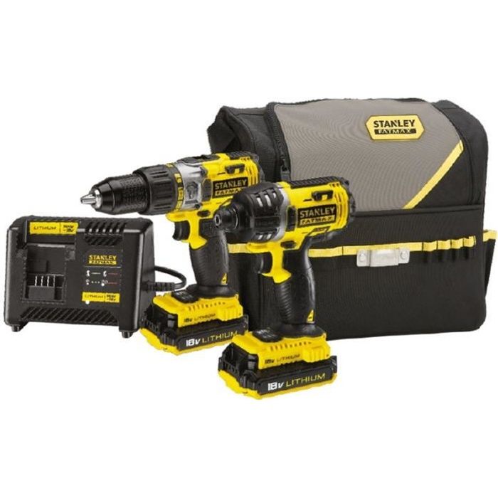 STANLEY FATMAX Pack 2 outils: FMCK461C2-QW - Perceuse à percussion 18 V + Visseuse à impact 18 V - Jaune/Noir