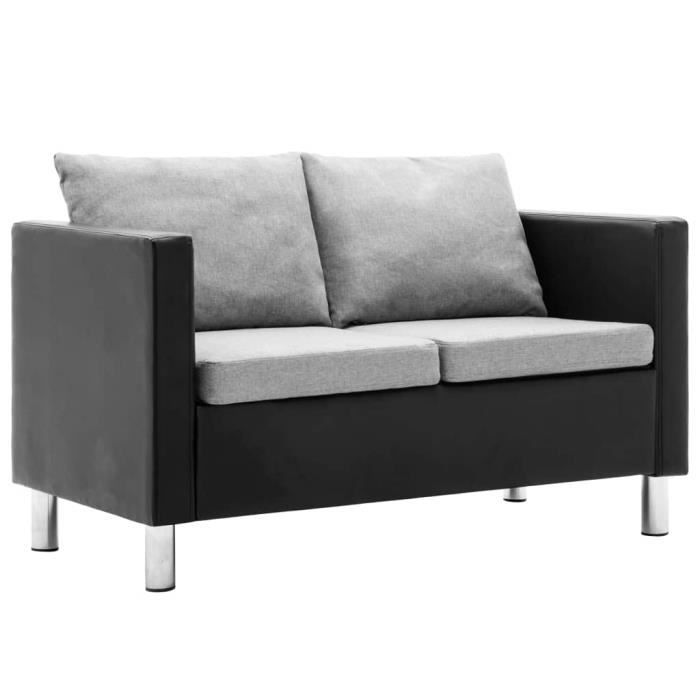 Canapé à 2 places scandinave - Confortable Scandinave - Canapé d'angle SOFA- Banquette Canapé relax - Simili-cuir Noir et gris clair