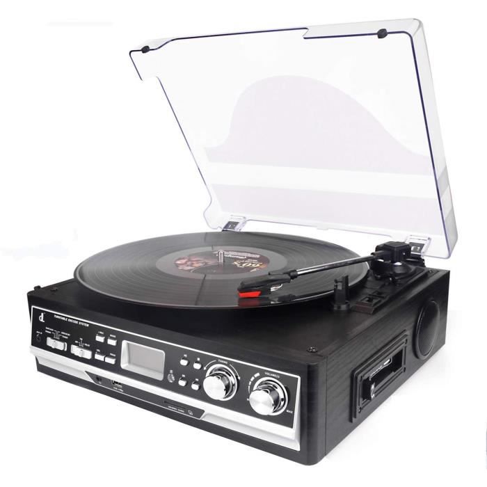 Platine Vinyle DL, Cassette 4 en 1 dl avec télécommande, Bluetooth, Radio FM, Lecteur de Cassette, USB, SD et encodage, Platine Viny