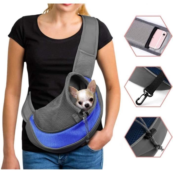 Sac de Transport pour Chat Chien (max 5 KG)Sac bandoulière pour Chiot épaule pour Animaux de Compagnie-Bleu Gris