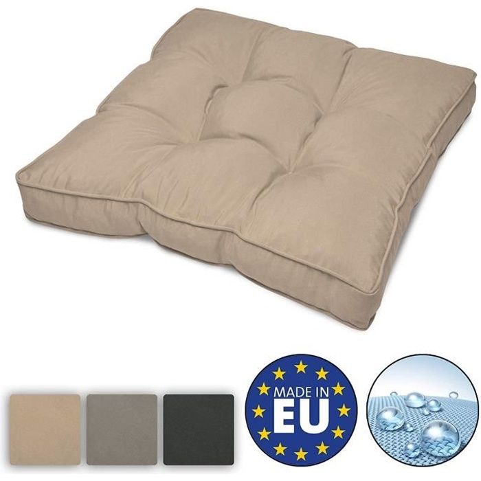 Beautissu Coussin Lounge - pour Assise - résistant à l´eau - Nature - 60x60x10 cm - Idéal pour Jardin, Balcon