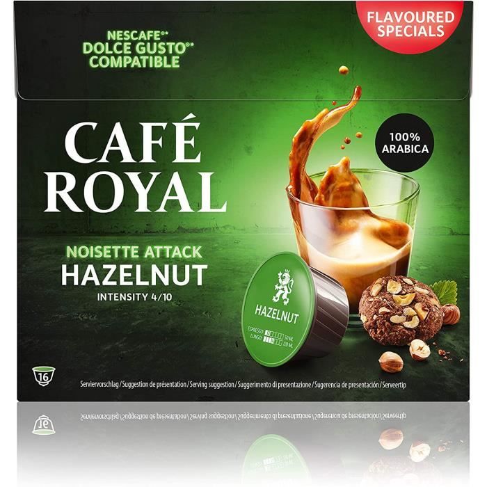 LOT DE 4 - CAFE ROYAL - Hazelnut Noisette Attack Café Compatibles Dolce Gusto - boite de 16 capsules