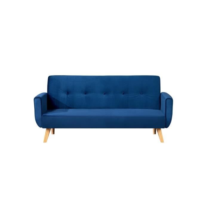 Canapé droit 3 places Bleu Velours Pas cher Moderne Confort