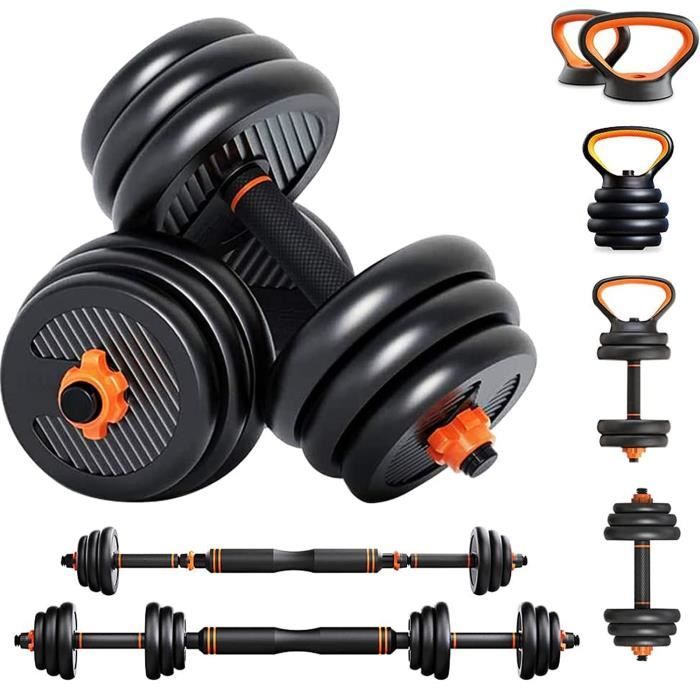 Haltère Réglable avec Barbell, Equipement Haltères 6 en 1 Poids Musculation 20KG Ajustables, Entraînement Fitness à Domicile