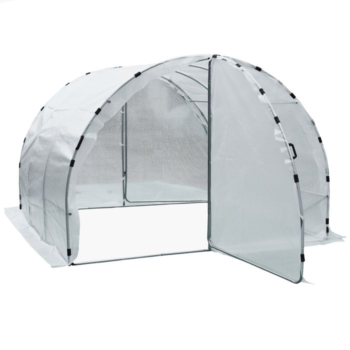 Serre de jardin tunnel surface sol 9 m² 3L x 3l x 2H m châssis tubulaire renforcé 25 mm double porte avec poignées blanc neuf 75WT