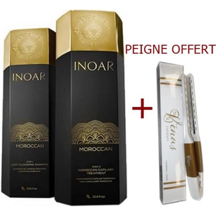 Lissage Brésilien INOAR MARROQUINO KIT 2x1L + OFFERT PEIGNE DE TRES HAUTE QUALITE