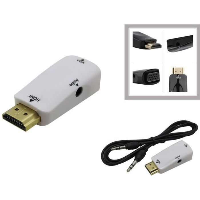 Convertisseur HDMI VERS VGA + Audio Pour utiliser un écran VGA sur une sortie PC de type HDMI