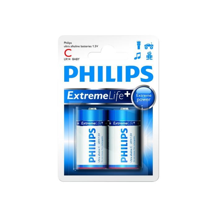 PHILIPS Piles LR14 / C Ultra Alcaline - 1,5 V - Pack de 2