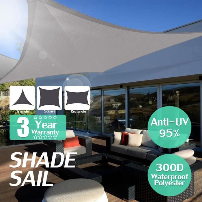 TEMPSA Rectangulaire Toile Parasol Voile Ombrage Imperméable Gris 3x5m