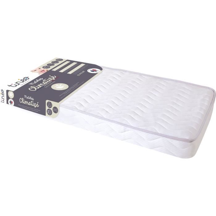 TINÉO - Matelas Climatisé 60x120x10cm, Matelas Bébé, Climatisé, 1 Face Été, 1 Face Hiver, Sans Traitement, Fabriqué En France