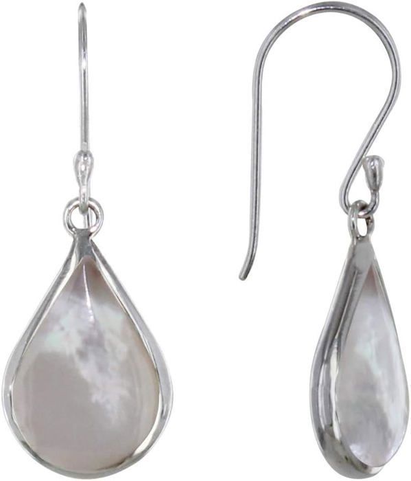 Boucles D'oreilles Pendantes Nacrée Beige Ivoirin - Métal Doré Tonneau 7 Faces - Occasion