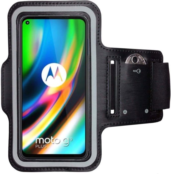 Brassard Sport ONEFLOW Pour Motorola Moto G55 5G - Brassard De Course Ajustable - Noir - Imperméable, Réfléchissant - Avec Poche Pour Cartes