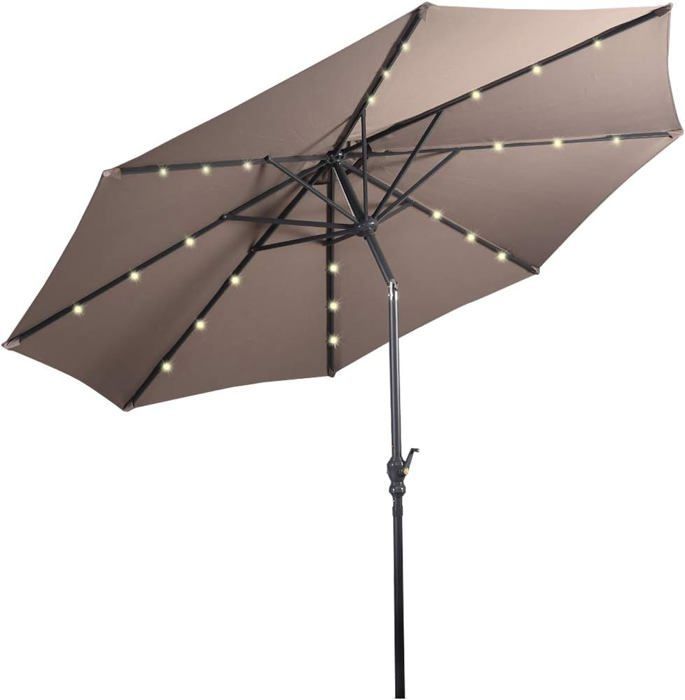 Parasol Déporté 3m Avec Lumière LED Solaire - 8 Baleines, Inclinable, Base Croisée, Pour Terrasse/Jardin Parasol Déporté 3m Avec Lumière LED Solaire - 8 Baleines, Inclinable, Base Croisée, Pour Terrasse/Jardin
