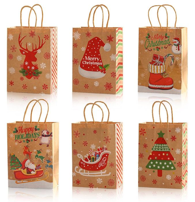 Sac Jute Cadeau Sacs Cadeaux Noël Toile De Jute - Lot 4 Motifs 35x50cm Emballage Cadeau Toile Jute Réutilisable