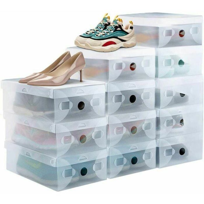 Lot de 12 boîtes à chaussures empilables en plastique transparent solide et respirant avec porte dentrée pour baskets jusquà la
