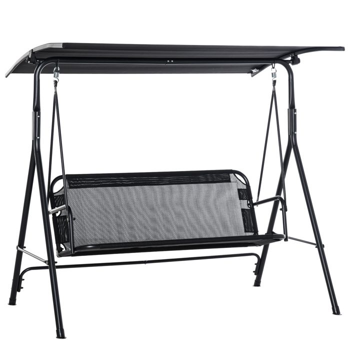 Balancelle de jardin - Outsunny - 2 places - toit inclinaison réglable - structure en acier - 172 x 110 x 155 cm - noir