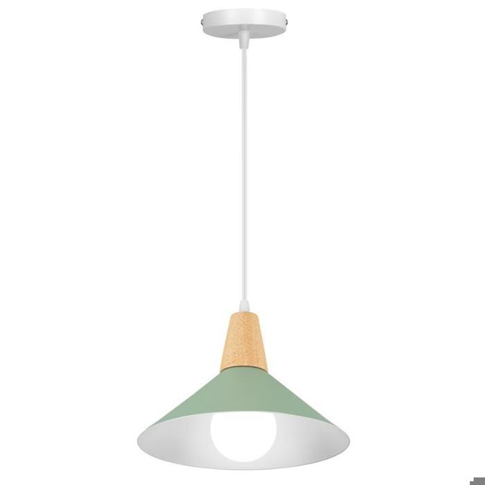WOTTES Suspension en Bois et Métal - Vert clair 1pcs Ø25cm - E27 - Design rétro Chapeau - Éclairage intérieur Lustre Cuisine