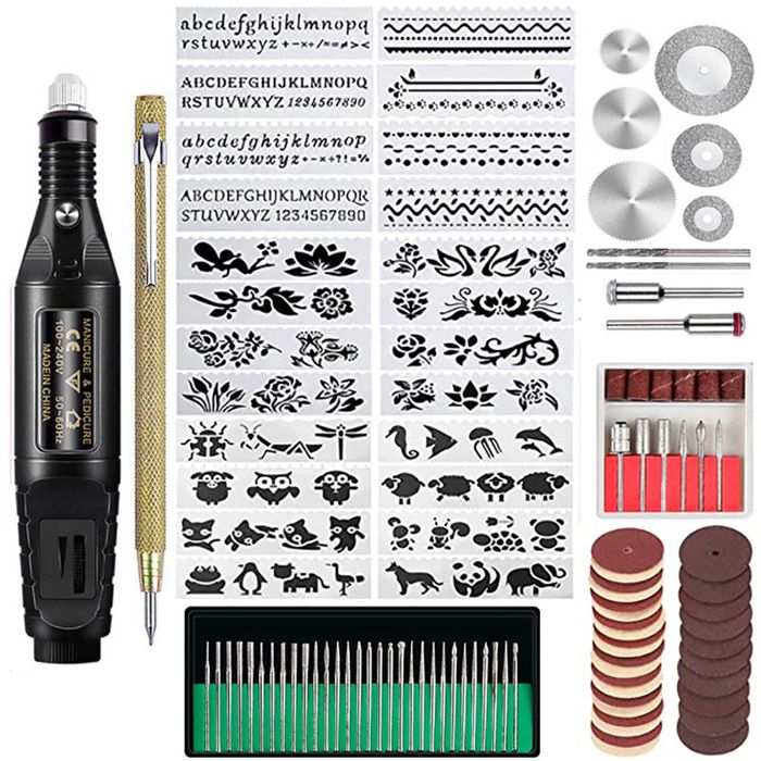 107 Pcs Trousse à Outils de Gravure Stylo Graveur Filaire Multifonctionnel Outil Rotatif Bricolage pour Bijoux Verre Bois