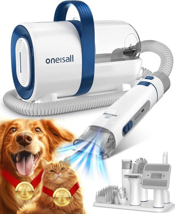 Comparer les prix de Aspirateur poil de chien,Professionnelle Tondeuse Chien,12000 Pa Aspirateur Poil de Chien Chat avec 7 Outils,1.5L(bleu)
