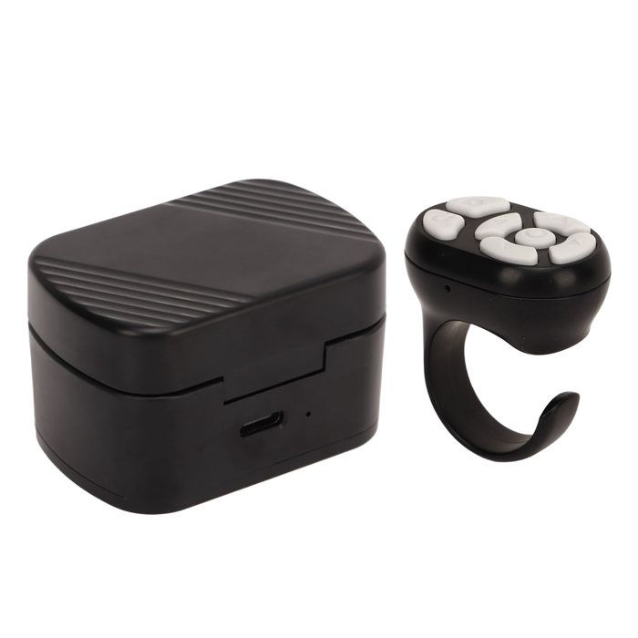 Télécommande Bluetooth En Forme De Bague - Pour Défiler Pages, Selfie, Likes, Compatible Smartphone/tablette, Rechargeable (noir