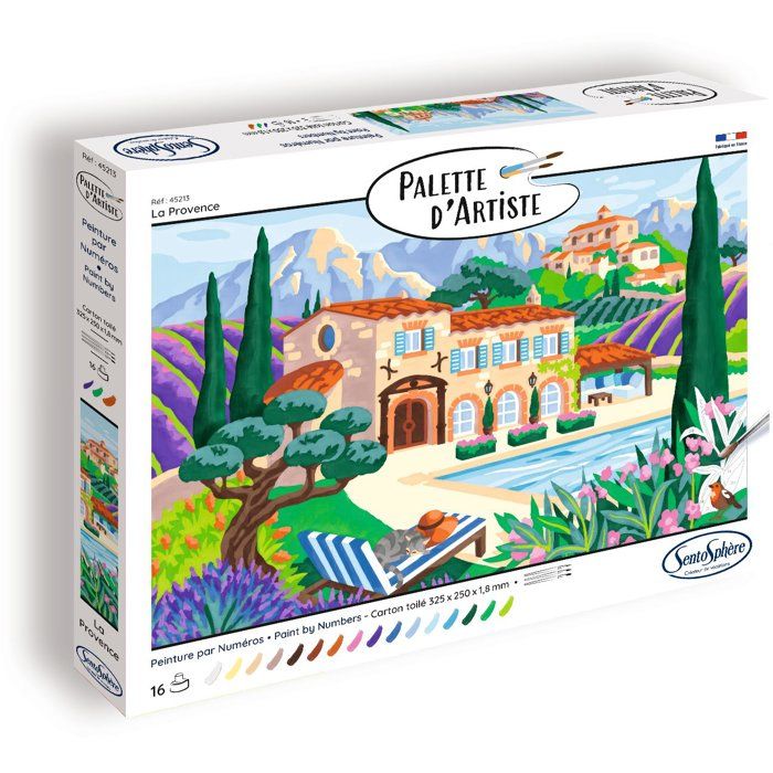 Peinture acrylique - SENTOSPHERE - Palette Dartiste - La Provence - Peinture à numéro pour adulte - Tableau en carte toilée