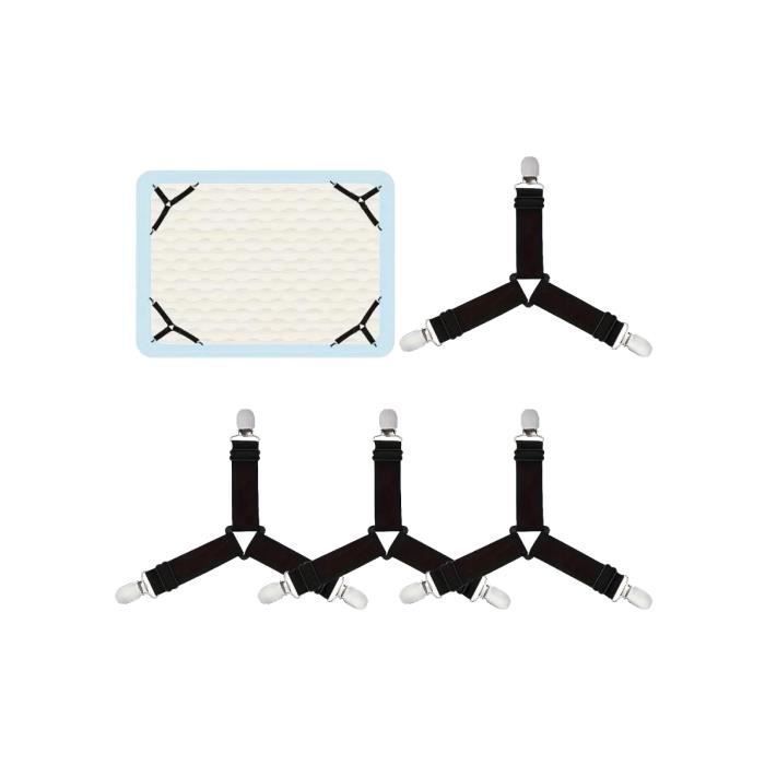 Attache Drap Housse - Non spcifi - Rglable - 4 Pices - Clips Mtalliques - Noir DRAP HOUSSE