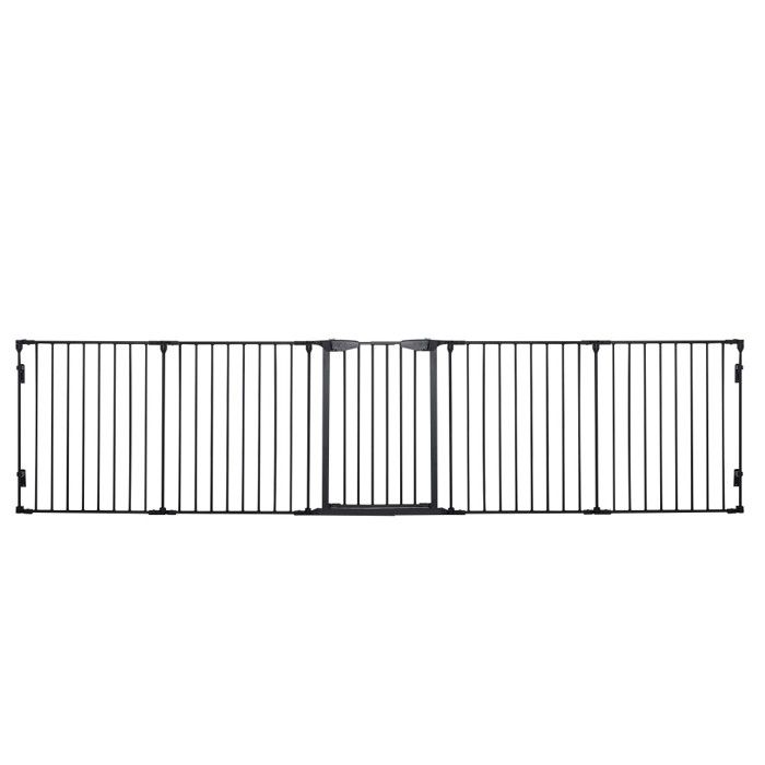 Meilleurs prix pour Barrière Sécurité Chien 2-en-1 Parc Pliable 5 Parties Porte Intégrée 300x74.5cm Métal Noir - Pour Petits&moyens Chiens