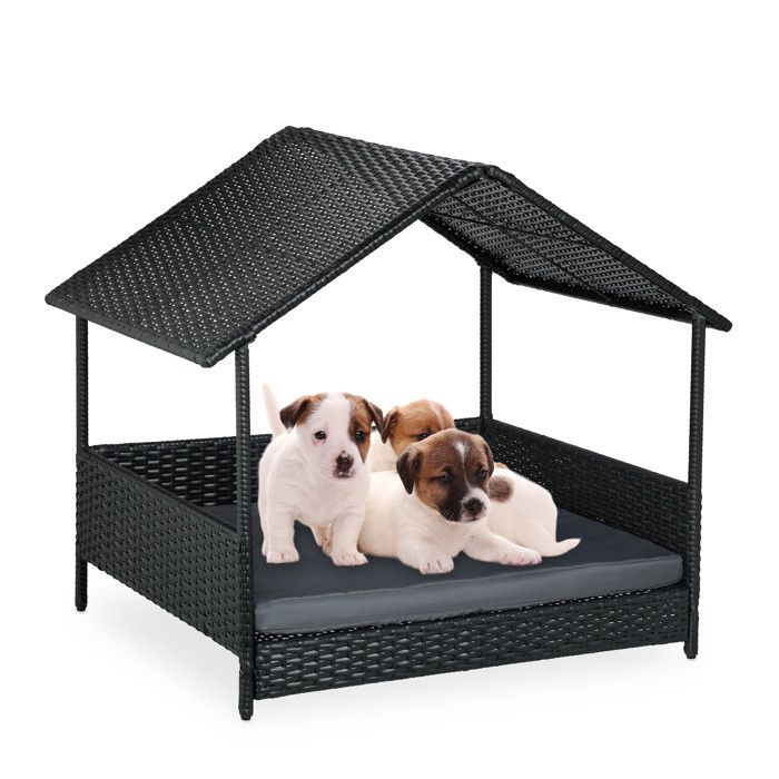 Meilleurs prix pour Relaxdays Lit pour chien avec toit H x L x P : 81 x 90 x 68 cm polyrattan lit surélevé extérieur anthracite