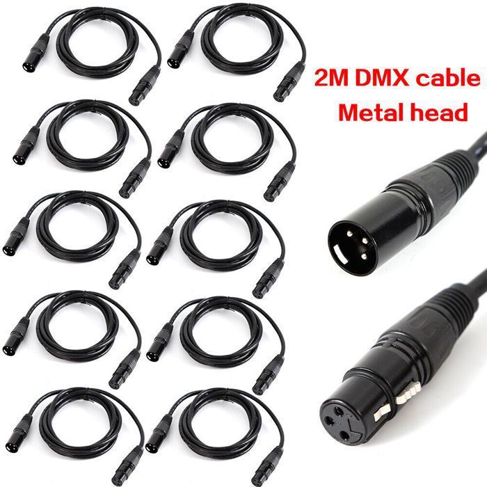 Lot De 10 Câbles DMX 2m - Connecteurs XLR 3 Broches Pour éclairage Scène (têtes Mobiles, Spots) - Signal DMX512 - 6