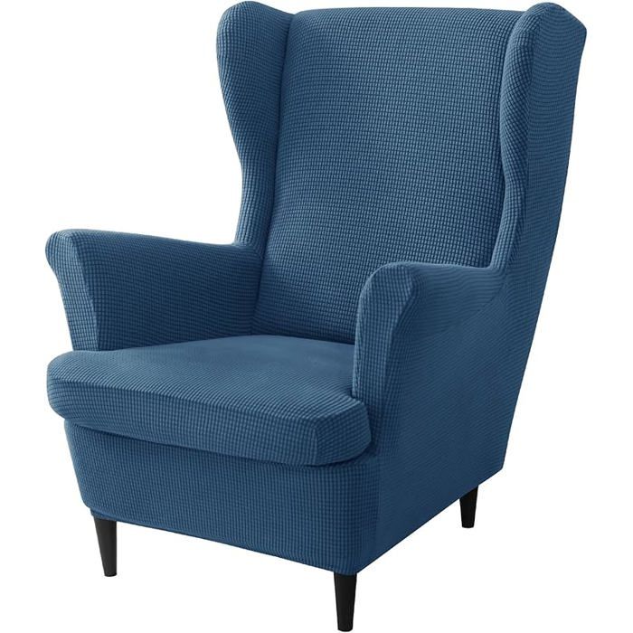 Housse de meuble - XVX - Housse canapé extensible - Jacquard élasthanne - Bleu foncé - Fauteuil à oreilles