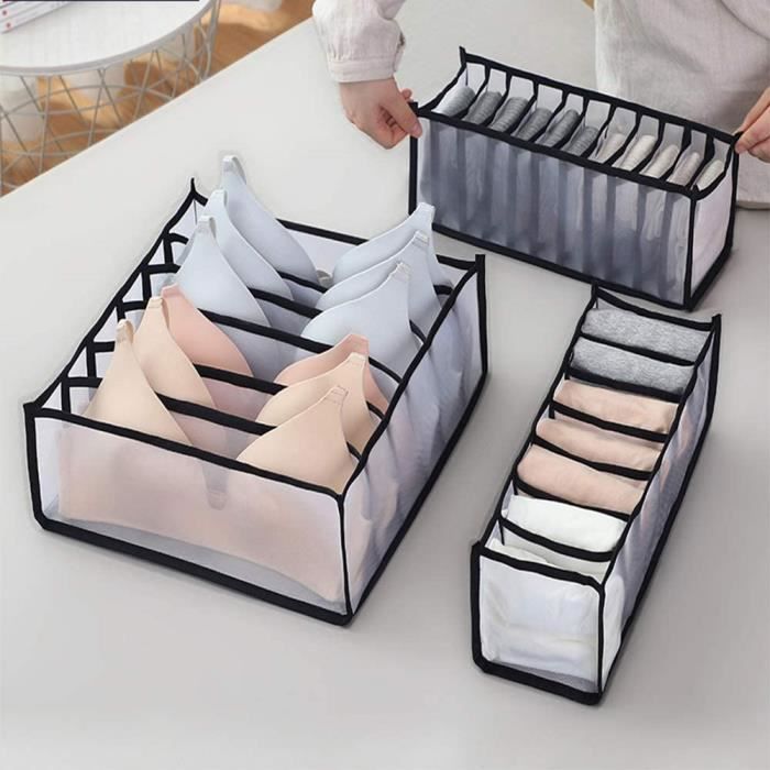 Organisateur de tiroir de sous-vêtements boîtes de Rangement Pliables pour Placard avec 6-7-11 Compartiments Organisateur de