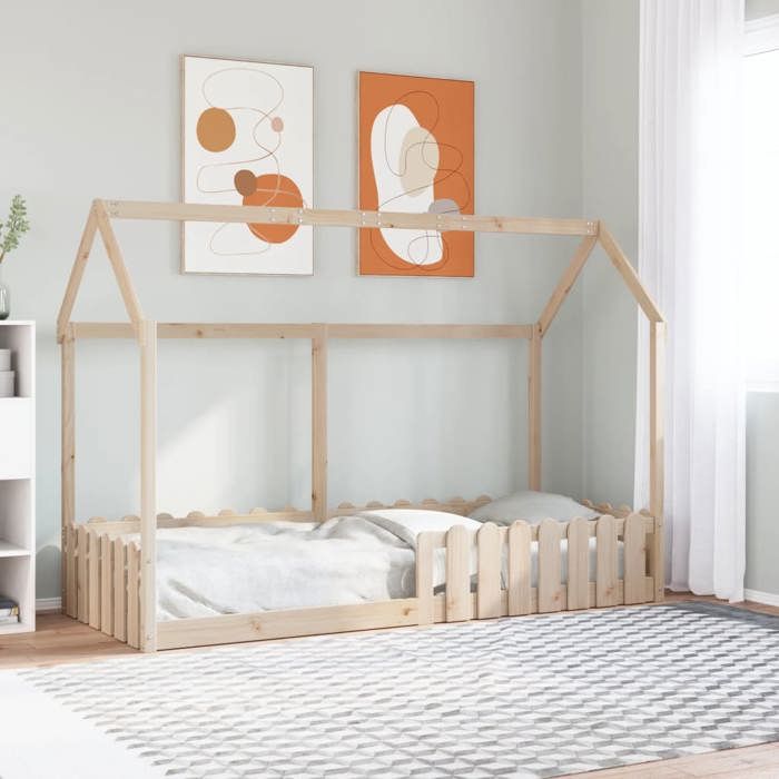 CHIC Lit adulte 1 place - 80x200 cm Structure/Cadre de lit denfants forme de maison pin massif #Sara19824