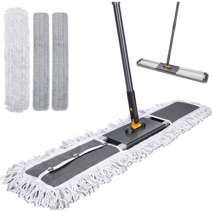 90cm Grande Balai Serpillère en Microfibre avec Manche Réglable en INOX avec 3 Tampons Serpillere pour Nettoyage de Bureau 90cm Grande Balai Serpillère en Microfibre avec Manche Réglable en INOX avec 3 Tampons Serpillere pour Nettoyage de Bureau