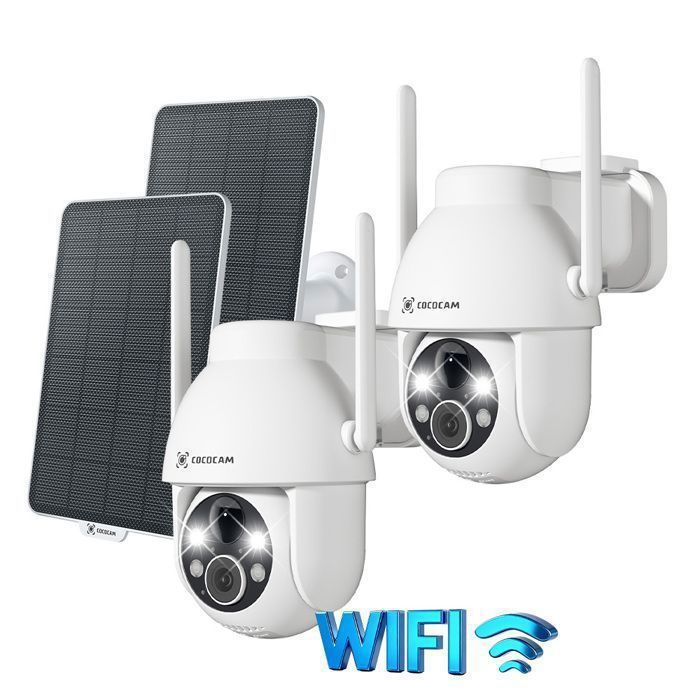 Lot de 2 Caméra de Surveillance Solaire WiFi Extérieure 2K 3MP PTZ 360° Sans Fil Détection Humaine dIA IP66 Zoom 4x